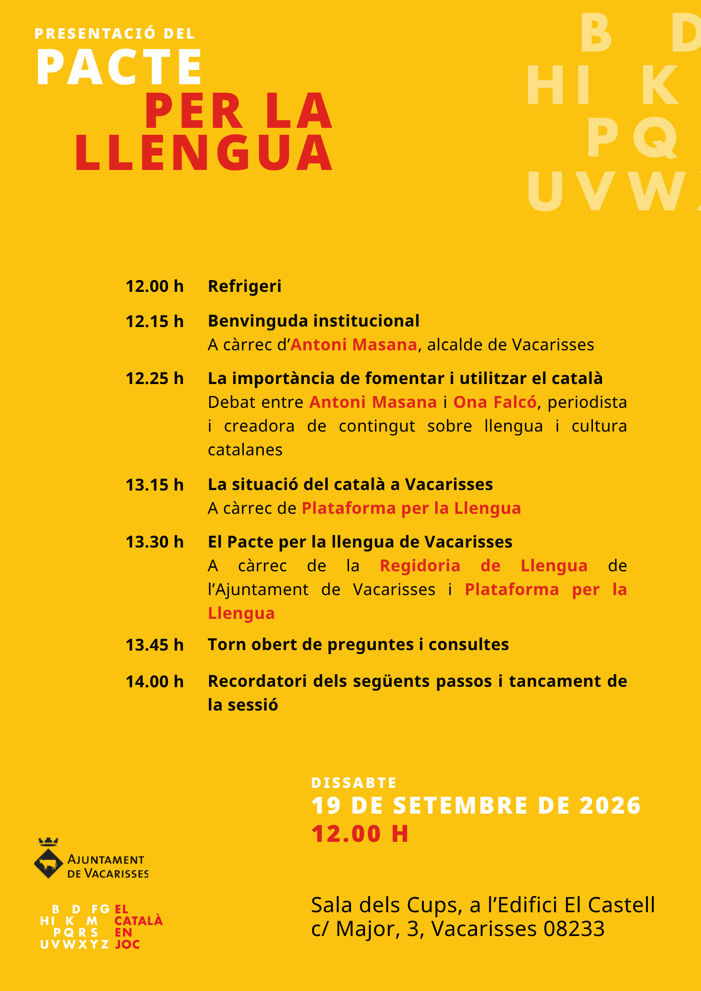 Programa Presentació Cartell Pacte llengua Vacarisses